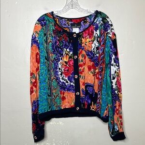 CAROLE LITTLE  Vintage 90’s Cardigan Jacket Top Multicolor Floral Button Front